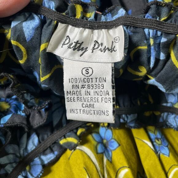 Pretty Pink Women Small Dress Blue Olive Black Cotton  Peasant‎ Boho Vintage - Picture 8 of 14